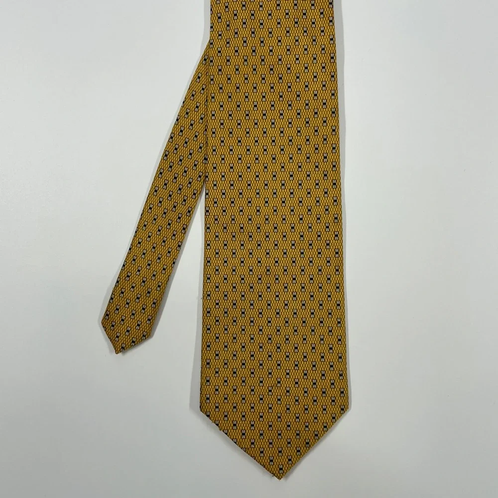 Romario Manzini Yellow Geometric Pattern Woven Necktie Mens OS